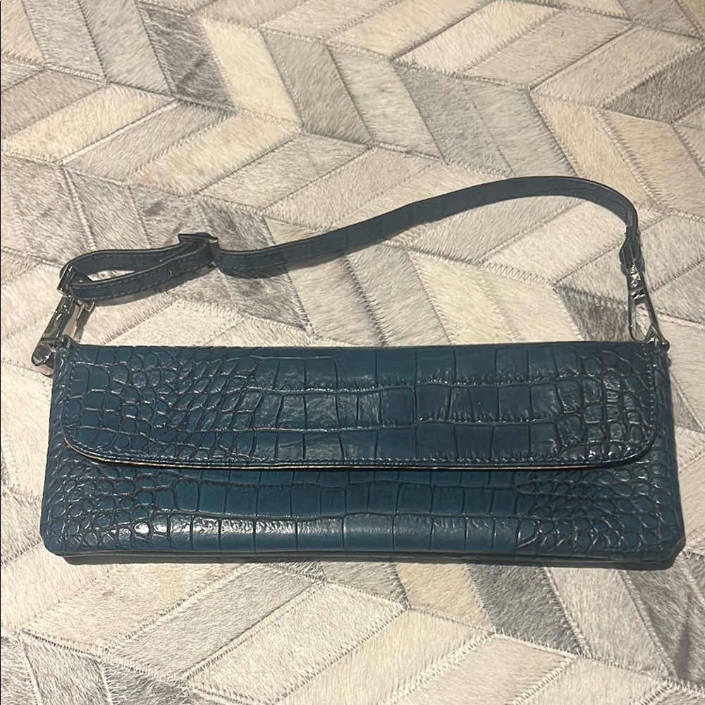 Blue Croc-Embossed Shoulder Bag
